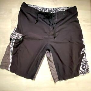 Hurley Black Board Shorts with Geometric Accents